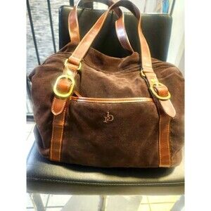 Vintage Roccobarocco Brown Faux Suede & Leather Shoulder Bag Zip Gold